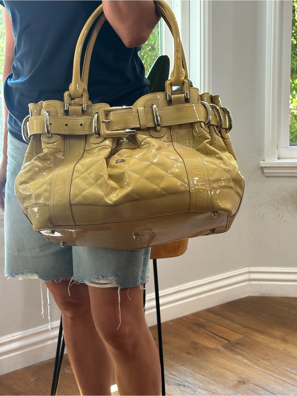 Burberry Patent Quilted Tote in Mustard